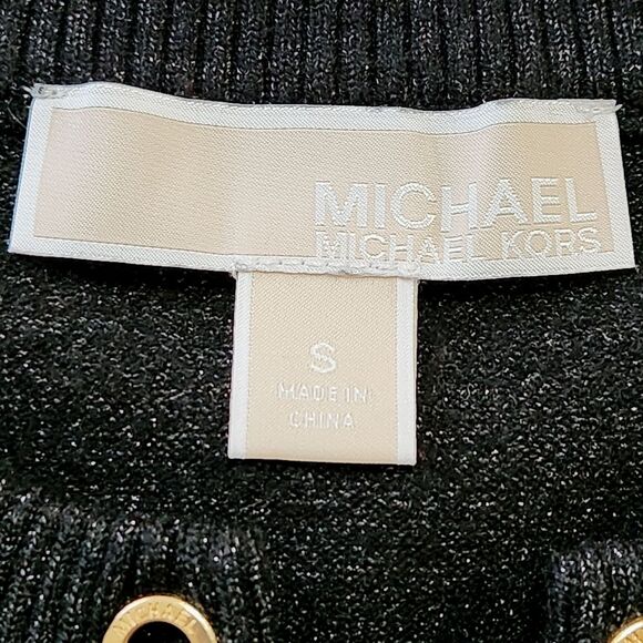 Michael Michael Kors Lace-Up Front Sweater Black Metallic Gold Accents Women's S - Picture 7 of 11